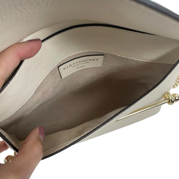 Strathberry Stylist Floral Print Crossbody Leather Clutch Bag White Gold - Picture 13 of 15